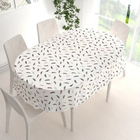 Biante Bavlnený oválny obrus Sandra SA-460 Zeleno-ružové pierka na bielom 50x100 cm
