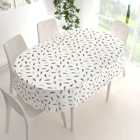 Biante Bavlnený oválny obrus Sandra SA-460 Zeleno-ružové pierka na bielom 100x160 cm