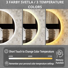 Erga Deam, okrúhle LED zrkadlo 120cm, 3 farby svetla, predné osvetlenie, vyhrievacia podložka proti zapareniu, ERG-V01-Deam-1212-CL