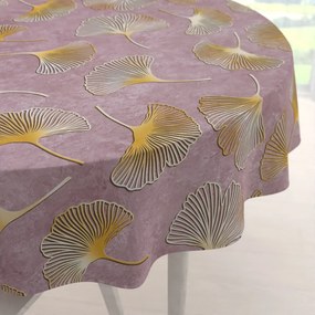 Biante Zamatový okrúhly obrus Tamara TMR-001 Ginkgo lístky na staroružovom Ø 130 cm