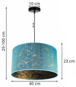 Závesné svietidlo Werona 4, 1x modré textilné tienidlo so vzorom, (fi 40cm), g