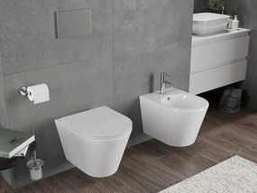 Mexen Rico, závesná WC misa 490x360x370 mm, Rimless Tornádo + WC sedadlo z duroplastu, biela lesklá, 30720300T