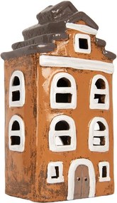 Oranžový keramický svietnik na čajovú sviečku domček Village - 13*10*23 cm
