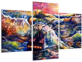 Obraz - Loď na oceánskych vlnách, aquarel (90x60 cm)