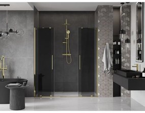 Mexen Velar Duo, posuvné sprchové dvere do otvoru 200 cm, 8mm šedé sklo, zlatá lesklá, 871-200-000-42-50