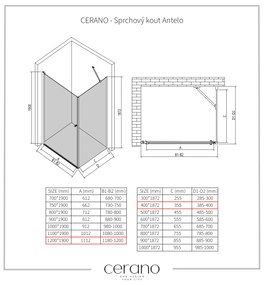 CERANO - Sprchovací kút Antelo L/P - 6 mm - chróm, transparentné sklo - 120x40 cm - krídlový, CER-CER-8050BD136