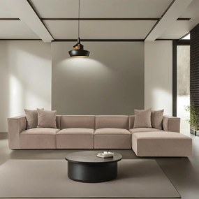 Rohová pohovka Sora s rámom zo 100% hrabového dreva 430 x 102 cm, pravá, kapučínová
