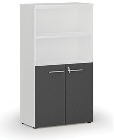 Kombinovaná kancelárska skriňa PRIMO WHITE, dvere na 2 poschodia, 800 x 420 x 1434 mm, biela/grafit