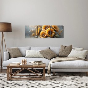 Obraz - Maľba slnečníc (s hodinami) (90x30 cm)