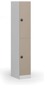 Šatníková skrinka s úložnými boxmi, 2 boxy, 1850 x 300 x 500 mm, demont, zámok s čítačkou RFID kariet, béžové dvere