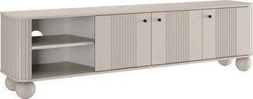 RTV skrinka Vesper 187 cm trojdverová - kašmír / čierne úchyty / guľové nohy