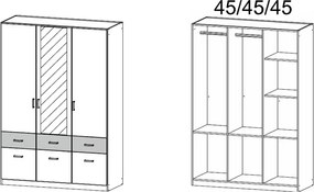 Šatníková skriňa Bremen, 136 cm, biela/šedý betón