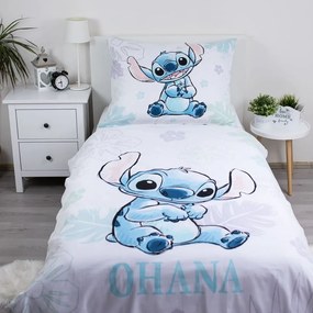 Biele bavlnené detské obliečky na jednolôžko 140x200 cm Lilo and Stitch "Ohana White" – Jerry Fabrics