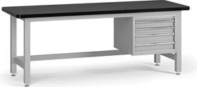 Pracovný stôl do dielne G4 so závesným boxom na náradie, MDF + PVC doska, 4 zásuvky, 2100 x 750 x 800 mm, sivá