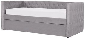 Výsuvná posteľ v sivom zamate 90 x 200 cm GASSIN Beliani