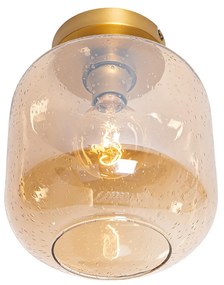 Dizajnové stropné svietidlo mosadz a jantárové sklo - Zuzanna