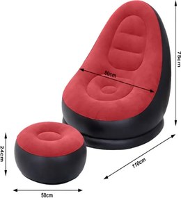 Nafukovacie relaxačné kreslo s podnožkou červené