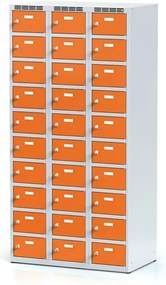 Alfa 3 Šatníková skrinka S6 s úložnými boxami, 30 boxov, 1800 x 900 x 500 mm, cylindrický zámok, oranžové dvere