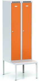 Alfa 3 Šatníková skrinka S6 s lavičkou, 2-dverová, 1875 x 600 x 500/800 mm, cylindrický zámok, oranžové dvere