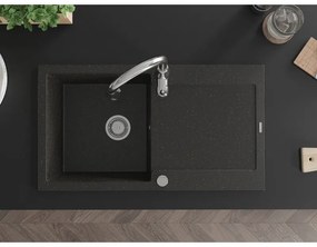 Mexen Leo, 1-komorový granitový drez 900x500x190 mm a drezová batéria Savita, čierna-zlatá metalíza, 6501-75-672601-00
