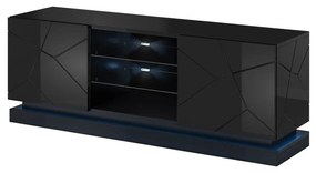 TV stolík Agnes 160, Osvetlenie: osvetlenie LED RGB - farebné, Farby: čierny / čierny lesk