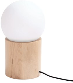Stolná lampa Boomo, 1x biele sklenené tienidlo, drevo