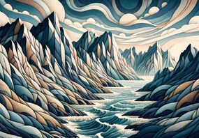 Fototapeta - Divoká rieka medzi horami (147x102 cm)