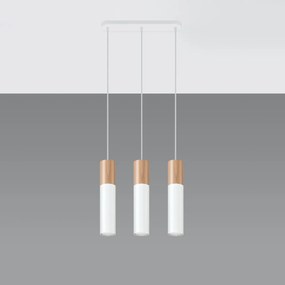 Závesné svietidlo Pablo, 3x drevené/biele kovové tienidlo