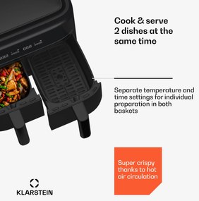 Klarstein VitaFry Duo, teplovzdušná fritéza, 2850 W, 7,6 l, 2 varné zóny, 6 programov
