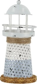 Bielo-modrá kovová dekorácia maják Lighthouse Nautic - Ø 6,5*15 cm