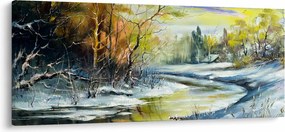 Obraz zimnej rieky, olejomaľba (120x50 cm)