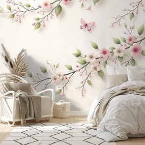 Fototapeta jemné ružové kvety a motýle