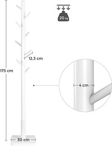 VASAGLE Drevený vešiak na oblečenie biely 175 cm
