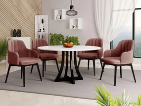 Okrúhly stôl Dagerto FI 100 so 4 stoličkami ST105 05, Dostupné poťahy: Magic Velvet 2258, Farby: biely lesk / čierny lesk