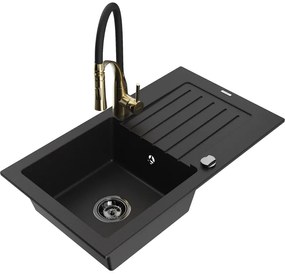 Mexen Pablo, 1-komorový granitový drez 752x436x161 mm a drezová batéria Aster, čierna, 6510-77-73450-57-B
