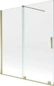 Mexen Velar, 2-krídlová posuvná vaňová zástena 150 x 150 cm, 8mm číre sklo, zlatý lesklý profil, 896-150-000-01-50