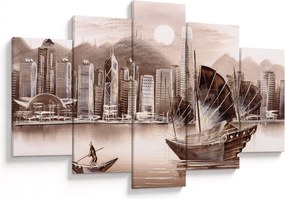 Obrázok - Victoria Harbor, Hong Kong, sépiový efekt (150x105 cm)
