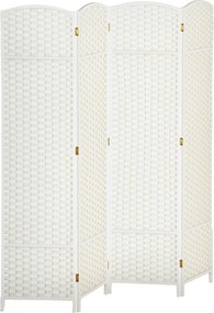HOMCOM 4-panelový priečky 160 x 170 cm Bambusový skladací paravan pre súkromie biely | Aosom