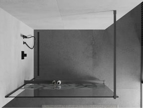 Mexen Kioto+, sprchová zástena Walk-In s poličkou a vešiakom 90 x 200 cm, 8mm číre sklo biely vzor, grafitový profil, 800-090-121-66-85