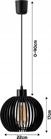BERGE LED stropné svietidlo E27 drevená guľa čierna