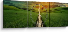 Obraz - Východ slnka nad údolím (s hodinami) (90x30 cm)