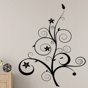Veselá Stena Samolepka Rastlina s kvetmi Farba: černá, Veľkosť: 80 x 64 cm