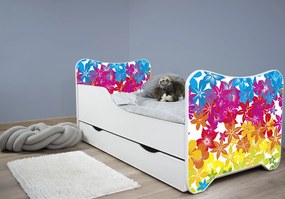 TOP BEDS Detská posteľ Happy Kitty 140x70 Kvietky so zásuvkou