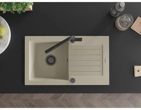 Mexen Pablo, 1-komorový granitový drez 752x436x161 mm a drezová batéria Flora, béžová, 6510-69-670401-70-B