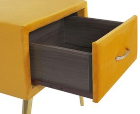 Zamatový nočný stolík so zásuvkou žltý FLAYAT Beliani