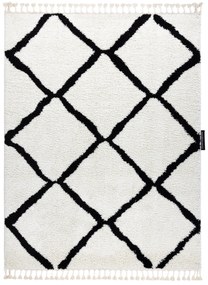 Koberec BERBER CROSS, biely, strapce, Maroko Shaggy