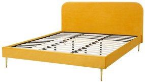 Zamatová posteľ 180 x 200 cm žltá FLAYAT Beliani