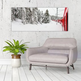 Obraz - Vlak v zasneženej krajine (120x50 cm)
