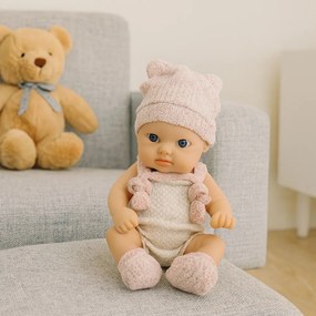 LEAN Toys Bábika bábätko v ružovom oblečení, čiapka a slintáčik 18 cm