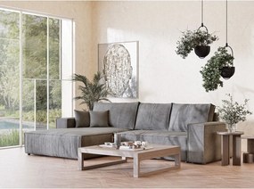 Sivá ženilková rozkladacia/s úložným priestorom rohová pohovka (ľavý roh/s leňoškou) Maze – Maison de Rêve